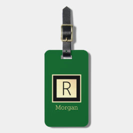 Etiqueta Para Maletas Nombre y monograma, caja negra y dorada, verde bos