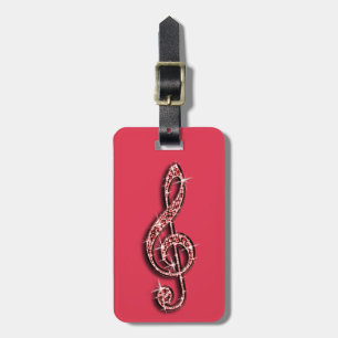 Etiqueta Para Maletas Notas musicales rojas glitzy brillantes