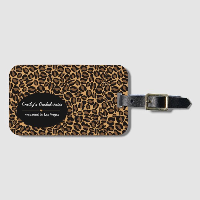 Etiqueta Para Maletas Novia Soltera Boujee Tendance Estampado de Leopard (Anverso horizontal)