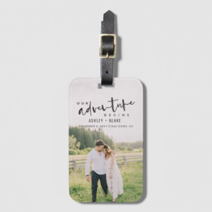 Etiqueta Para Maletas Nuestra aventura comienza libreto foto Guardar la