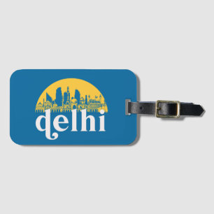 Etiqueta Para Maletas Nueva Delhi India Retro City Skyline Cityscape Art