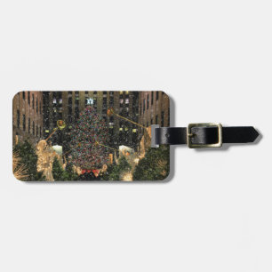 Etiqueta Para Maletas NYC Rockefeller Center Xmas Tree Falling Snow