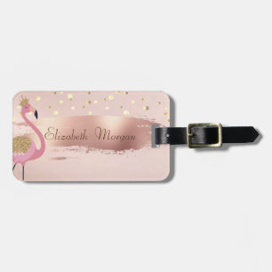 Etiqueta Para Maletas o Confetti, Rose Gold Pincelada Rosada Flamingos
