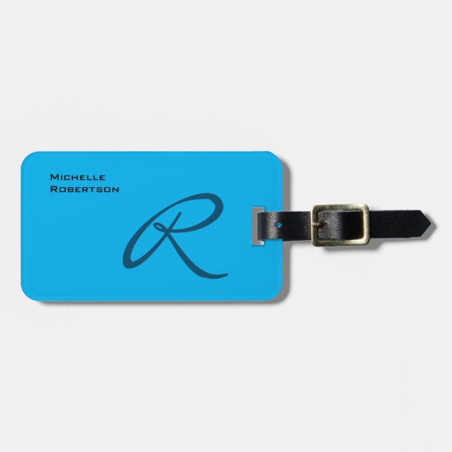 Etiqueta Para Maletas Ocean Sky Blue Modern Plain Monograma Profesional (Frente Horizontal)