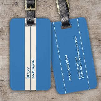 Etiqueta Para Maletas Océano Azul, Arena Blanca, Texto Azul, Retro
