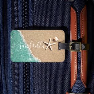 Etiqueta Para Maletas Océano azul hawaiano y playa de arena nombre de co