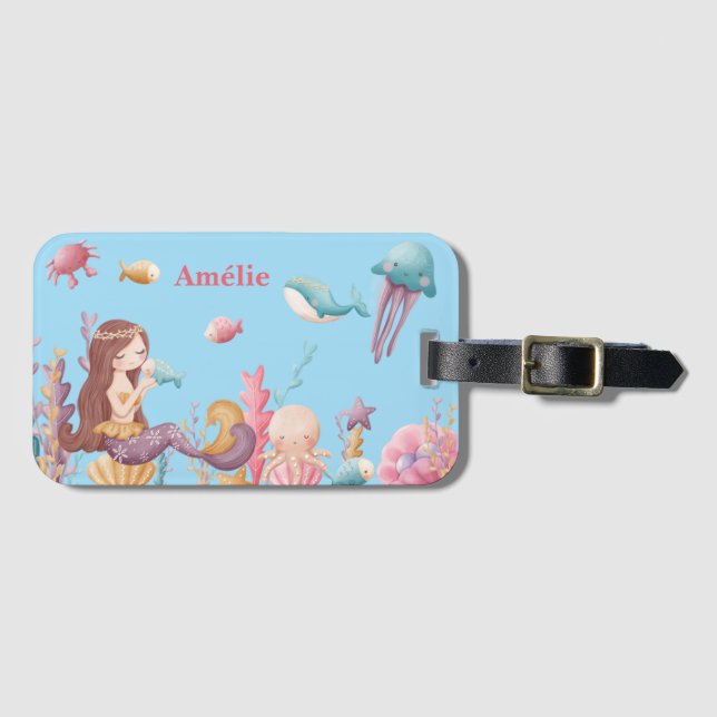 Etiqueta Para Maletas Océano de sirena personalizado chica (Anverso horizontal)