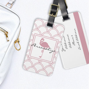 Etiqueta Para Maletas Ola Art Deco Patrón Fucsia Flamenco