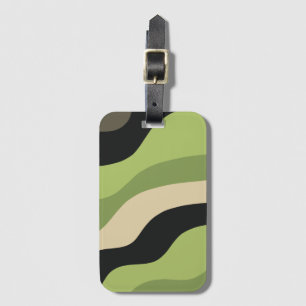 Etiqueta Para Maletas olas, curvas verdes, negras y beige coloridas