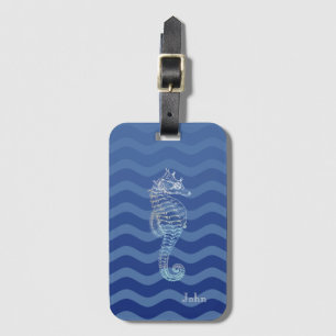 Etiqueta Para Maletas Olas de raya azul marino náutico Caballito de mar