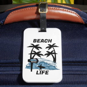 Etiqueta Para Maletas Onda divertida en la playa