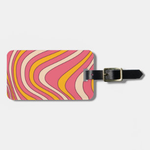 Etiqueta Para Maletas Ondas de estilo retro rosa y naranja