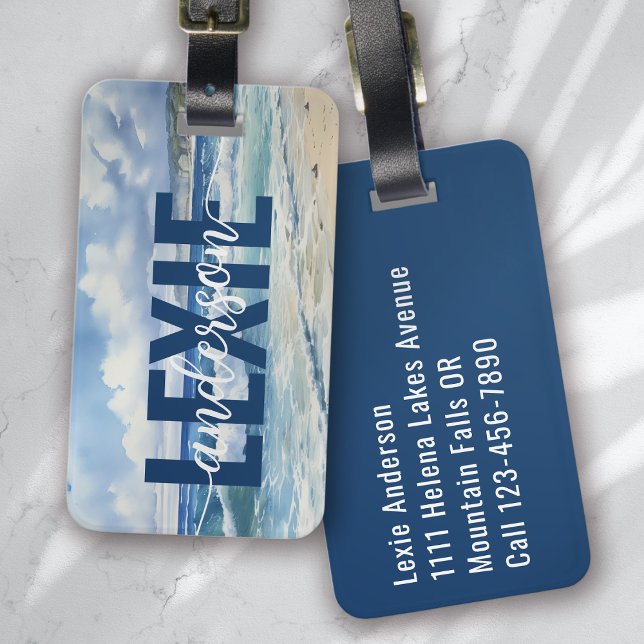 Etiqueta Para Maletas Ondas personalizadas del océano azul (Subido por el creador)