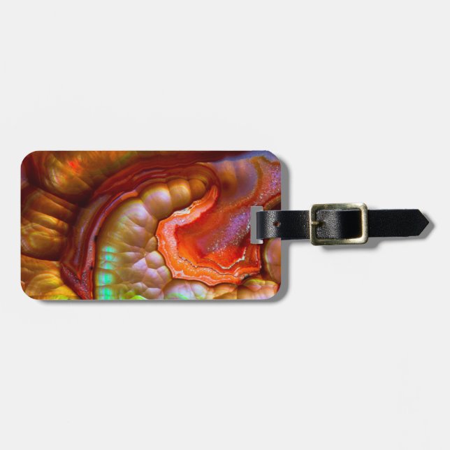 Etiqueta Para Maletas Opalo de Fuego iridiscente rojo (Frente Horizontal)
