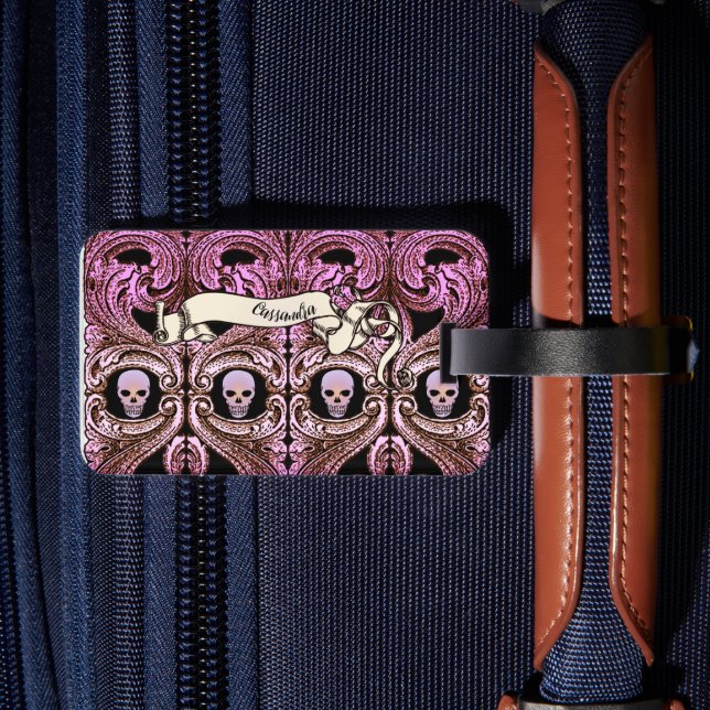 Etiqueta Para Maletas Ornamento rosa Gótico personalizado y Sk (Reverso  In Situ 2)