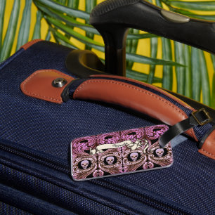 Etiqueta Para Maletas Ornamento rosa Gótico personalizado y Sk