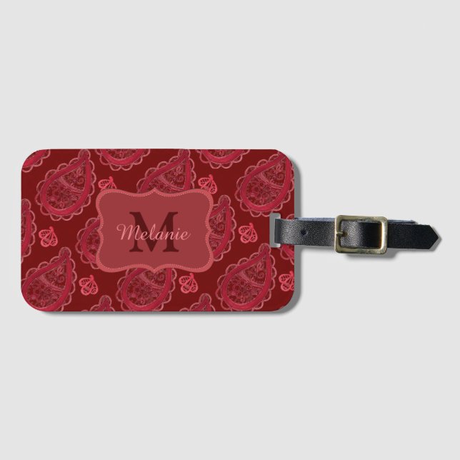 Etiqueta Para Maletas Ornate Burgundy Paisley (Anverso horizontal)