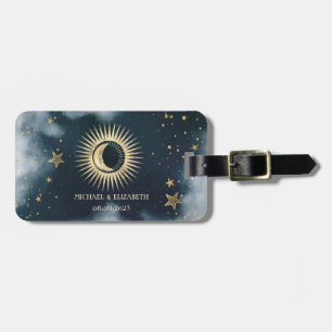 Etiqueta Para Maletas Oro Celestial Sol, Luna, Estrellas Cielo Nocturno