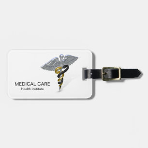 Etiqueta Para Maletas Oro de plata médico del negro del caduceo -