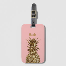 Etiqueta Para Maletas Oro femenino bonito elegante y piña del rosa en