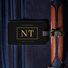 Etiqueta Para Maletas Oro Iniciales Monograma Negro