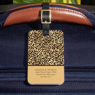 Etiqueta Para Maletas Oro Negro Leopardo Estampado Guepardo Chic Moderno