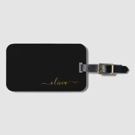 Etiqueta Para Maletas Oro Negro Nombre Monograma Escritura Moderna