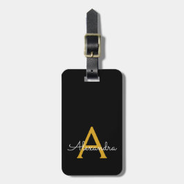 Etiqueta Para Maletas Oro Negro Nombre Monograma Script Letra Moderna