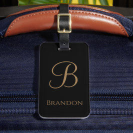 Etiqueta Para Maletas Oro Negro Nombre Personalizado y Monograma