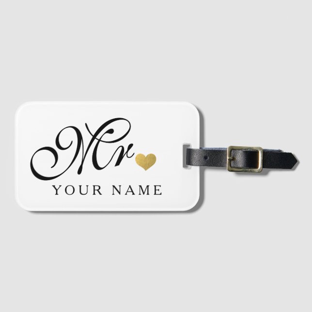 Etiqueta Para Maletas Oro personalizado Sr. Groom Husband Newlyweds (Anverso horizontal)
