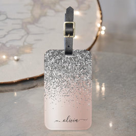 Etiqueta Para Maletas Oro Rosa - Monograma de Glitter Rosa Beige Platead