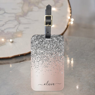 Etiqueta Para Maletas Oro Rosa - Monograma de Glitter Rosa Beige Platead