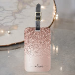 Etiqueta Para Maletas Oro Rosa - Monograma de Nombre con Brillo Rosa Ros<br><div class="desc">Oro Rosa - Etiqueta para Bolso o Equipaje con Monograma de Nombre e Inicial en Rosa Rosado con Brillo Metálico de Purpurina de Lámina Metálica Falsa Cepillada. Esto hace el regalo perfecto para cumpleaños dulces 16, boda, despedida de soltera, aniversario, baby shower o fiesta de soltera para alguien que ama...</div>