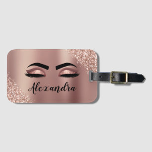 Etiqueta Para Maletas Oro Rosa Rubor Purpurina de monograma rosa Eyelash