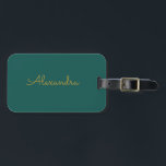 Etiqueta Para Maletas Oro Verde azulado simple y personalizado de mediad<br><div class="desc">Haga clic en "Personalizar" para personalizar el texto y/o cambiar el color de fondo. ¡Hace un gran regalo de vacaciones para una muchacha que ama la magia de los unicornios! Llenador de existencias de Guay,  regalo de cumpleaños o regalo de vacaciones.</div>