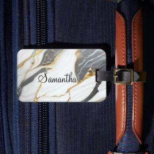 Etiqueta Para Maletas Oro y blanco gris de mármol personalizado personal