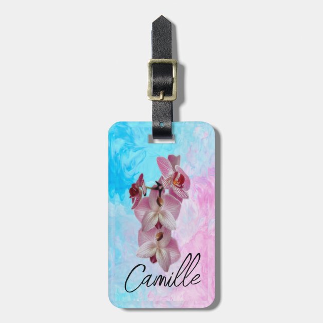 Etiqueta Para Maletas Orquídea, belleza en cada viaje, personalizado (Frente Vertical)