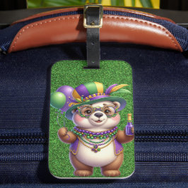 ETIQUETA PARA MALETAS OSITO DE PELUCHE DISFRAZADO PARA MARDI GRAS