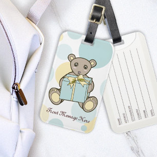 Etiqueta Para Maletas Oso de peluche azul pastel y amarillo lindo para n