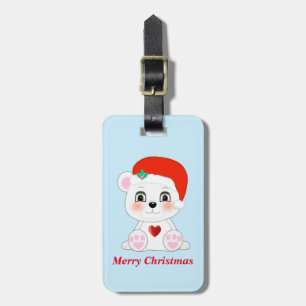 Etiqueta Para Maletas Oso Polar Navideño Adorable sobre Azul Claro