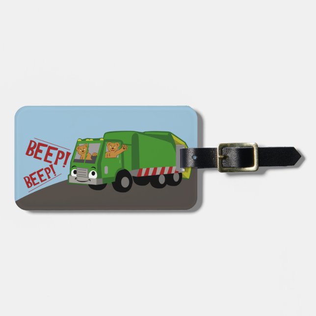 Etiqueta Para Maletas Osos conduciendo un camión de basura (Frente Horizontal)