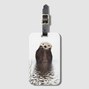 Etiqueta Para Maletas Otter sonriente adorable en el lago