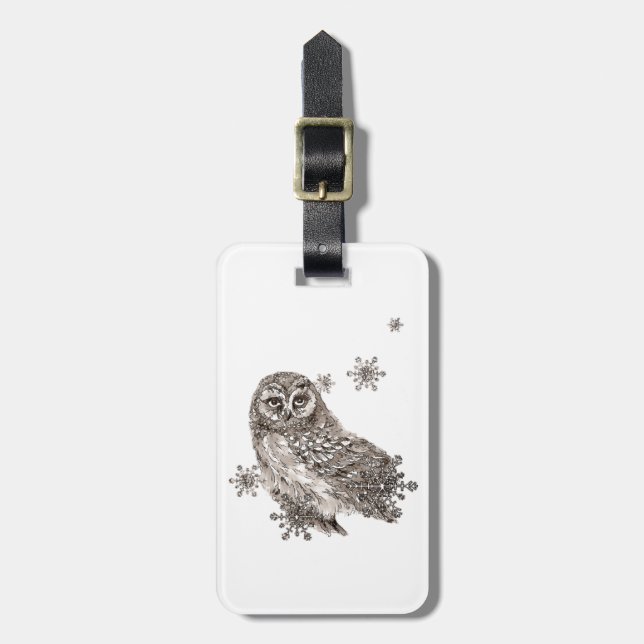 Etiqueta Para Maletas Owl Bird Winter Snowflakes Nature Art (Frente Vertical)