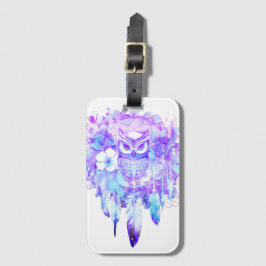 Etiqueta Para Maletas Owl Totem Dreamcatcher Floral Feather Tint Purple