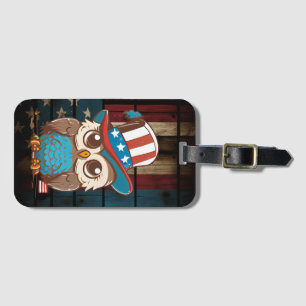 Etiqueta Para Maletas Owl USA Independence Day 4 de julio Lechuza nortea