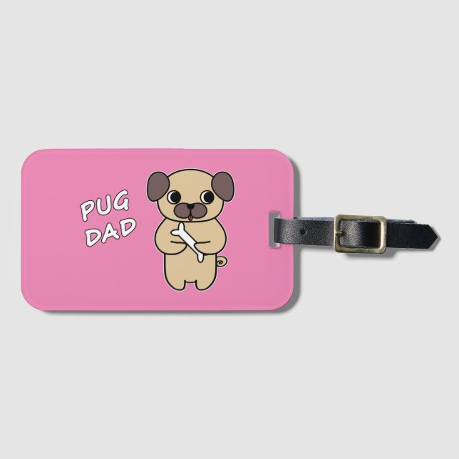 Etiqueta Para Maletas PADRE PUG - Rosa (Anverso horizontal)