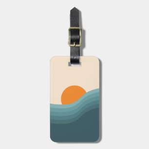 Etiqueta Para Maletas Paisaje abstracto de puesta de sol de estilo retro