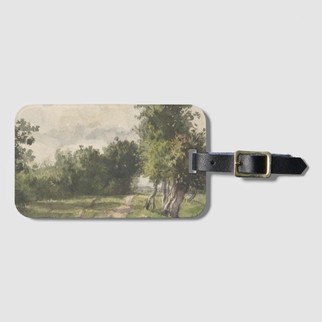 Etiqueta Para Maletas Paisaje acuarela del sendero - Troyón constante (Anverso horizontal)