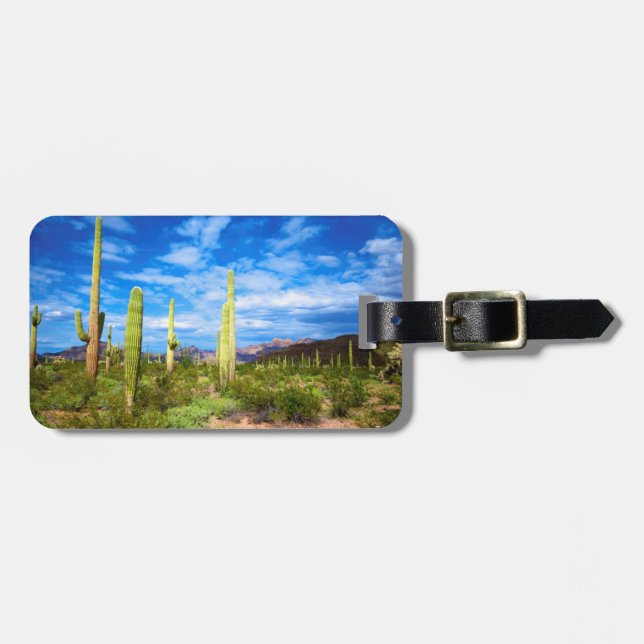 Etiqueta Para Maletas Paisaje de cactus del desierto, Arizona (Frente Horizontal)
