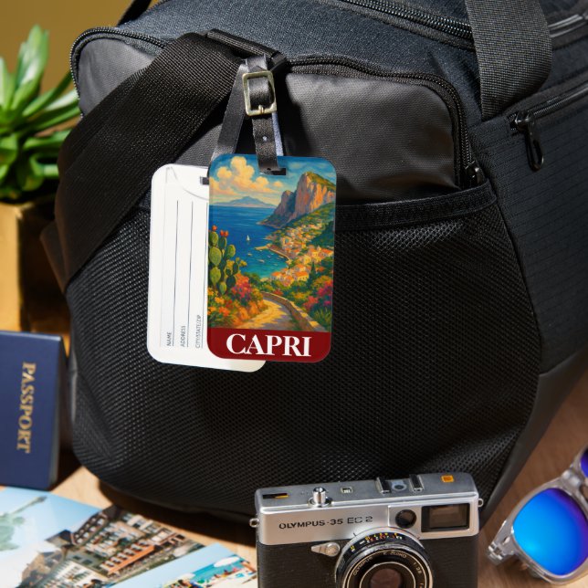 Etiqueta Para Maletas Paisaje de Capri de Viaje Retro Italia (Anverso & Reverso)